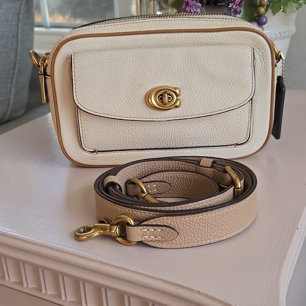 COACH Chalk Willow Camera Leather Crossbody Bag 2021